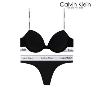CK 여성 아이콘 코튼 데미 브라+티팬티 세트 QF8499+QF8518 BLACK
