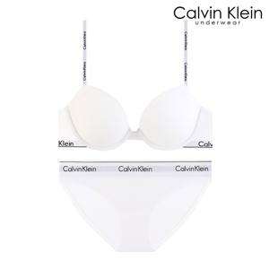 CK 여성 아이콘 코튼 데미 브라+팬티 세트 QF8499+QF8520 WHITE