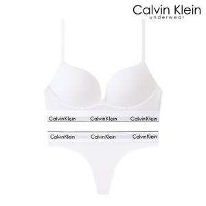 CK 여성 아이콘 코튼 AF 플런지 푸쉬업 브라+티팬티 세트 QF8502+QF8518 WHITE