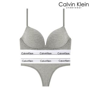 CK 여성 아이콘 코튼 AF 플런지 푸쉬업 브라+티팬티 세트 QF8502+QF8518 GREY