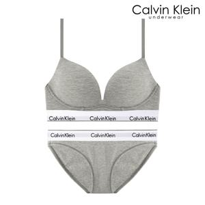 CK 여성 아이콘 코튼 AF 플런지 푸쉬업 브라+팬티 세트 QF8502+QF8520 GREY