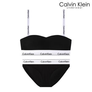 CK 여성 아이콘 코튼 모달 반도 브라+팬티 세트 QF8497+QF8520 BLACK