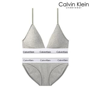 CK 여성 아이콘 코튼 트라이앵글 브라렛+팬티 세트 QF8498+QF8520 GREY