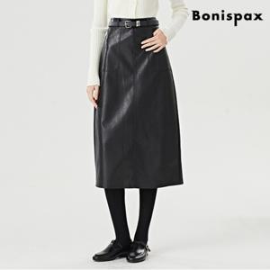 정상가:69,000원｜벨티드 레더 포켓 H라인 백 트임 롱 스커트 (XO4WH004L0)