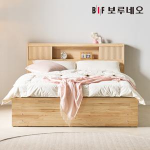[착불]  피오 4서랍 편백나무침대 원목 수납헤드 더블 본넬매트리스