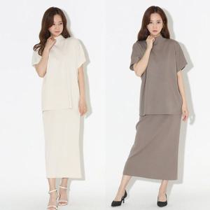 [하프클럽]  여성 반목 니트 루즈핏 반팔 H라인 롱 스커트 세트