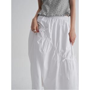 코튼 스트링 롱 스커트 - 화이트 (325827LY21)