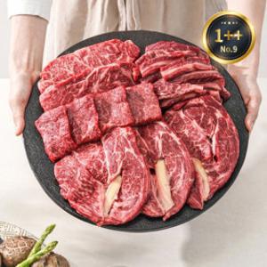 (온에어핫딜) 1++NO.9등급 한우 구이모듬800g 온가족 한우파티 실속세트  등심+갈비살+눈꽃로스