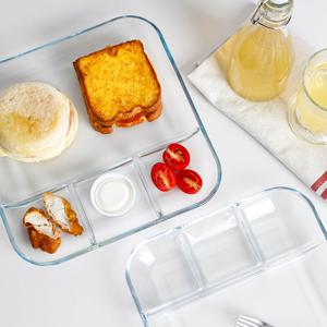 4칸 사각 강화 유리 나눔 접시 대형/플레이팅/집들이/식판/반찬/글라스/투명/예쁜그릇/식기/분할/4절/안주