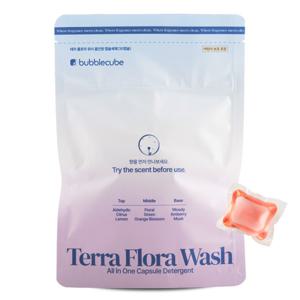 버블큐브 테라 플로라 워시 올인원 캡슐세제 30캡슐 세탁세제+섬유유연제+탈취제 6배 고농축 7종효소