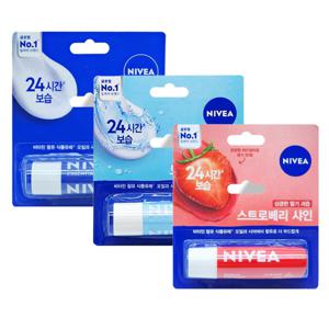 니베아 립케어 립밤 4.8g 에센셜 케어+모이스춰 케어+스트로베리 샤인 3종 세트