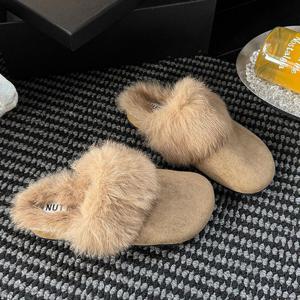 여성용 털 블로퍼 가을 겨울 루즈핏 데일리 통굽 뮬슬리퍼 패션 캐주얼 기모 플랫 슈즈