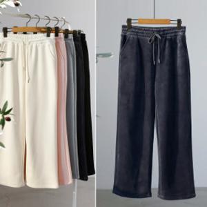 보송보송심플와이드 양털 안감 기모 와이드 팬츠 골덴 바지 와이드일자핏 양털기모 벨로아터치 팬츠