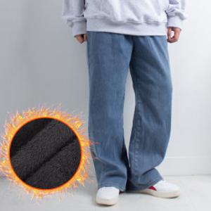 융 기모 세미 와이드 청바지 / 겨울 방한 융털 온장고바지 퍼 데님 방한복 _