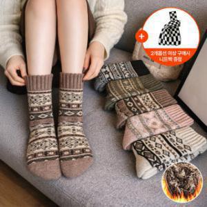 (20%쿠폰)(5+5/총 10켤레) 에스닉 눈꽃패턴 남녀공용 기모양말 (2개옵션이상 구매시 미니니트백 증정)