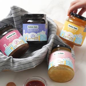 안단 저칼로리 과일잼 4종 딸기잼 블루베리잼 사과잼 백도복숭아잼 380g 달지 않아 더 맛있고 건강한 맛