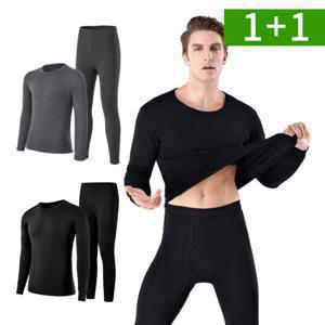 1+1 남자 내복 상하의세트 라운드넥 겨울 남성 발열내의 기모 긴팔 긴바지 폴리에스테르 2XL 3XL