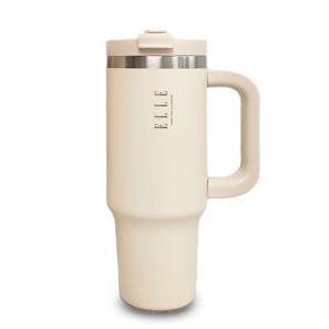 엘르 텀블러 1.2L 대용량 아이보리 스텐 빨대포함 보온 보냉 휴대용 손잡이 차량용 엘르 공식판매처