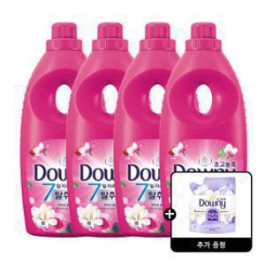 다우니 탈취파워 목련과 베리 초고농축 섬유유연제 본품 1L 4개 +다우니 화이트 머스크 200mL 1개