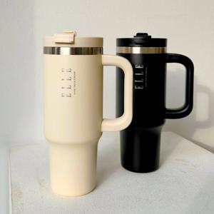 엘르 텀블러 900ml 대용량 블랙 스텐 빨대포함 보온 보냉 휴대용 손잡이 차량용 엘르 공식판매처