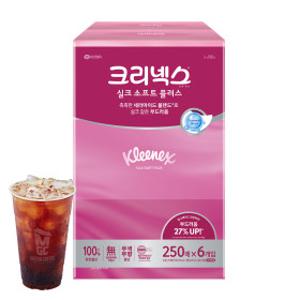 크리넥스 실크소프트 250매 6입 천연펄프 미용티슈 각티슈 곽티슈 +메가 ICE 아메 증정(2월 27일 카톡발송)