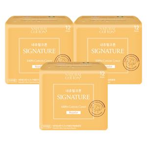 내츄럴코튼 시그니처 울트라 슬림 순면커버 생리대 중형 12Px3팩