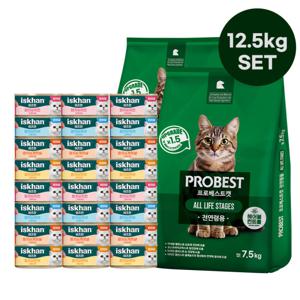 프로베스트 고양이사료 전연령 그린 12.5kg 사료간식세트(5kg+7.5kg+ 캔간식24개)