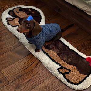 (해외) 닥스훈트 캐릭터 러그 레트로 체크 털매트 베드사이드 현관 거실 발매트