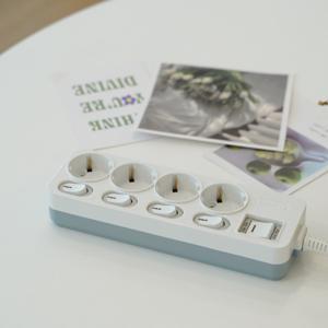 국산 KC KS인증 블루 LED 스위치 개별 절전형 과부하차단 멀티탭 4구 1.5m 2.5m 4.5m (250V 16A)