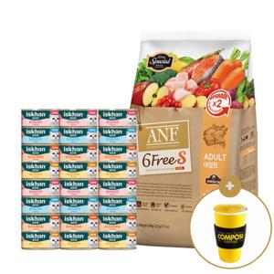(컴포즈 아메리카노증정) ANF 식스프리에스 고양이사료 어덜트 사료간식세트(6.8kg+캔간식 24캔)