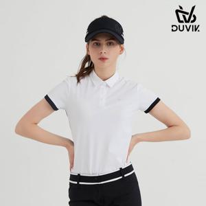 듀빅 여성 배색 로고 Y카라 반팔티셔츠 DC2WTS002WH