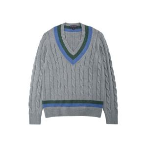 BB_코튼 케이블 테니스 V넥 스웨터 (그레이) (BBWNMM1813WDF)