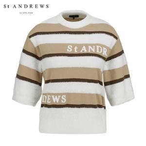 [세인트앤드류스] 여성 스트라이프 오버핏 라운드 반팔 니트