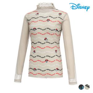 [디즈니]여성 시스루 소매 프릴 긴팔 하이넥 하프넥 티셔츠 DO1LTS009