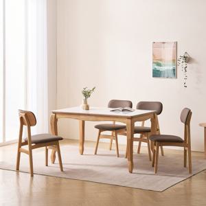 소티디자인 엘린 폴리싱 세라믹 4인 식탁세트 원목 내추럴 프레임 화이트유광 상판