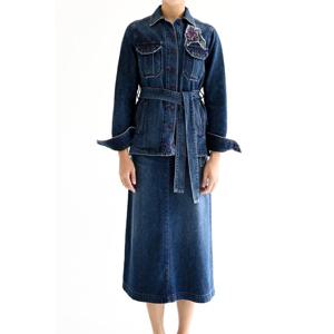 [비꼴리끄(여성)]데님 자수 벨티드 자켓 B244DJ2120