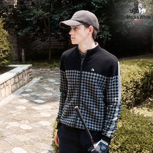 [블랙앤화이트] 남성 자가드 패턴 니트가디건 2814GXKW_BLACK
