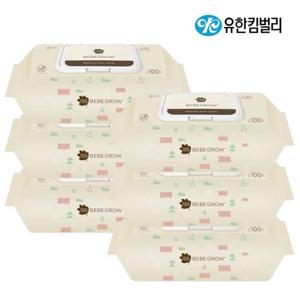 [땡큐온]그린핑거 베베그로우 저자극 물티슈 캡100매 x6개