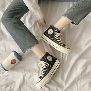 검정 여성 긴목 캐주얼 캔버스 운동화 스니커즈 슈즈