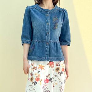 [비꼴리끄(여성)]데님 카라리스 자수 자켓 B252DJ2010