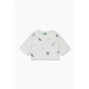[베네통 키즈] BEACH 자수 크롭 티셔츠 3096C10PCWH