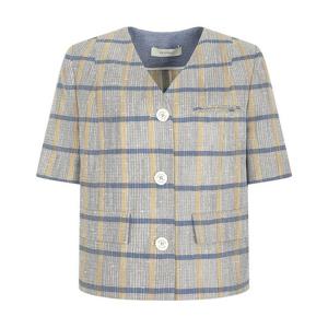 [제이제이 지고트]브이넥 린넨 체크 크롭 재킷GN5A0JKJ3