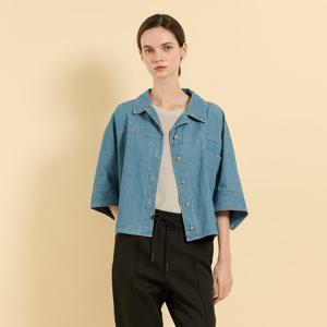 [BCBG] G 오픈카라 데님 블라우스 B5F7G470