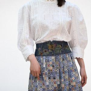 [비꼴리끄(여성)]자수 원단 칠부 블라우스 B252WB3120