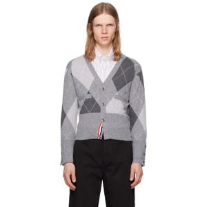 25 FW 톰브라운 남성 그레이 아가일 캐시미어 브이넥 가디건 252381M200016