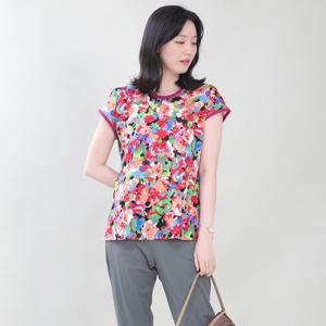 애비뉴투지 엄마옷 국내산 플라워 실켓면 캡소매 반팔 여름 티셔츠 A06417