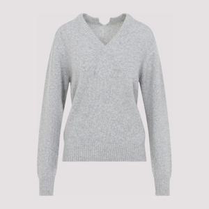까르뱅 브이넥 라이트 그레이 캐시미어 풀오버 스웨터 6252K211