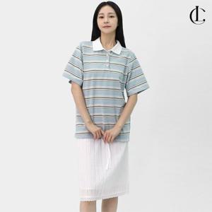 엘케이트 여자 반팔 럭비티 반팔티 오버핏 단가라 카라 티셔츠 LLEET008