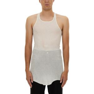 릭오웬스 화이트 시어 리브드 스쿱 넥 슬리브리스 탑 RU02E1150