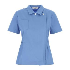 미우미우 세룰리안 블루 포플린 반팔 셔츠 MK1934SOOO1BMS F001